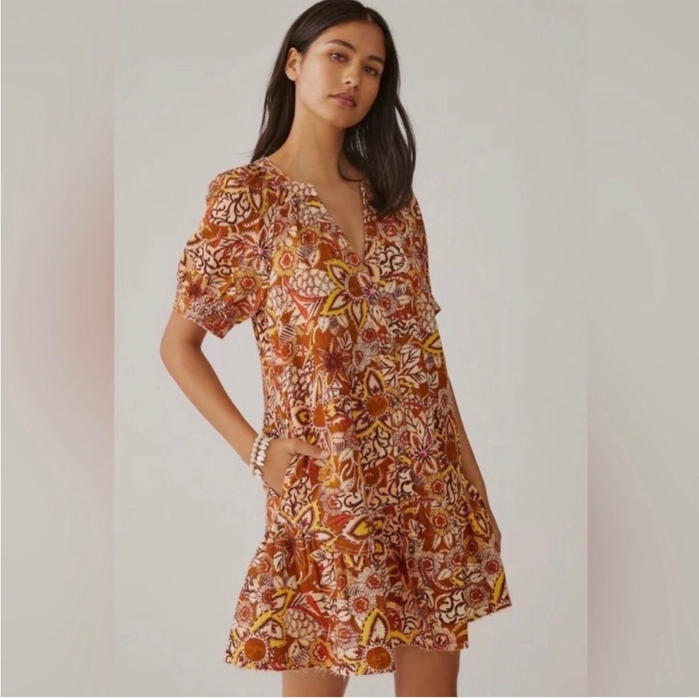 Anthropologie Pilcro Floral Tapestry Puff Sleeve Dress Size XS